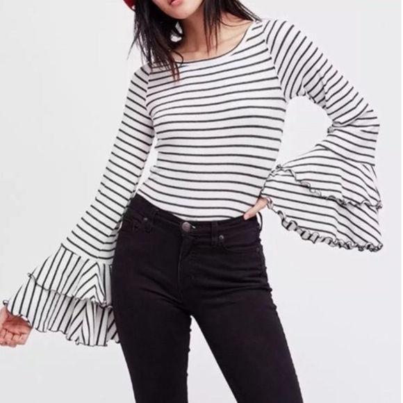 We The Free Tops - Free People We The Free Striped Bell Sleeve Top